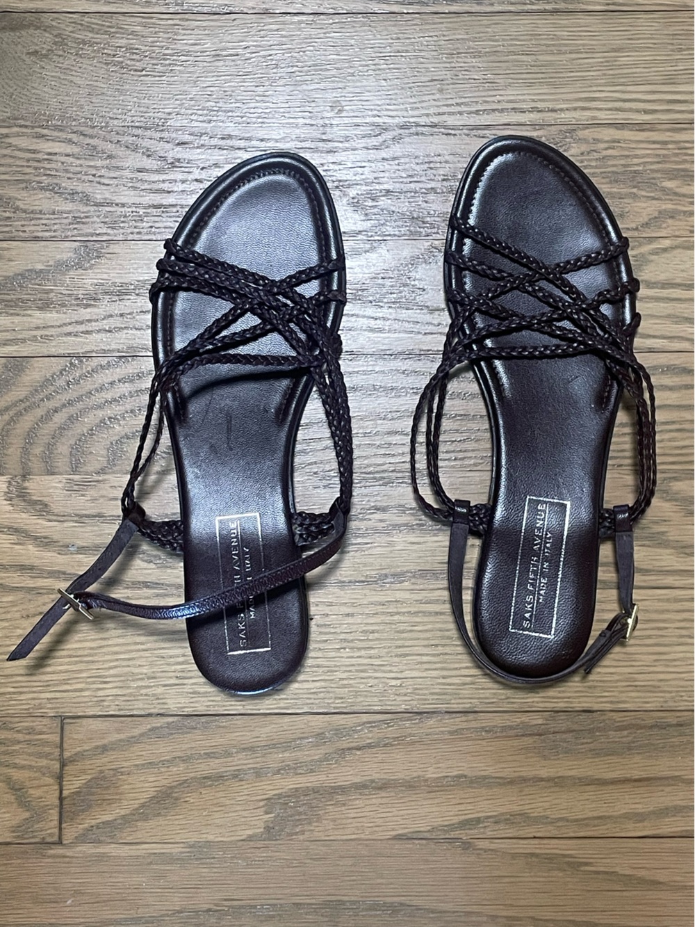 NWOT-Saks Fifth Avenue Braided Italian Leather Caged Strappy Flat Sandals-Sz 8.5